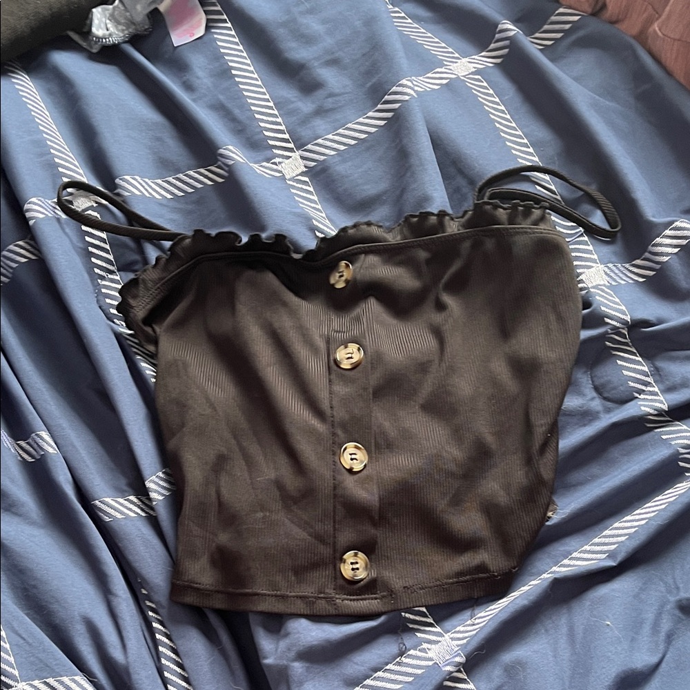 Love J Black Buttoned Crop Top